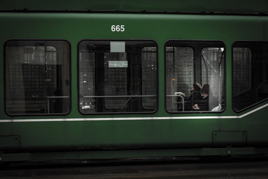 Window seat on a moving European train framed against blurred green fields, the road-movie geometry this a real pain review keeps returning to as a craft cue